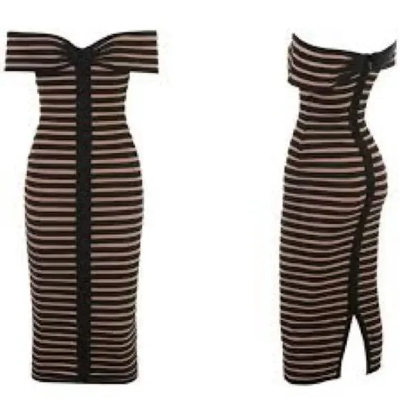 House of CB Petra Stripped Bandage Midi Dress MULTIPLE SIZES - Picture 4 of 5